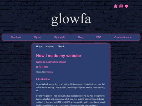 neocities-glowfa/blog/posts/2025-11-05-How-I-made-my-website screenshot