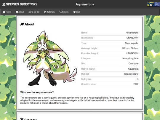 Species Directory/Aquamerons screenshot