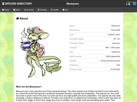 Species Directory/Beanyuns screenshot