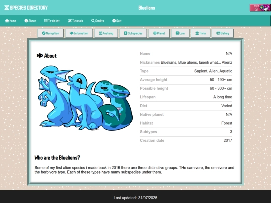 Species Directory/Blueliens screenshot