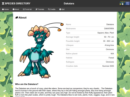 Species Directory/Dakatara screenshot