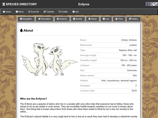Species Directory/Enfyros screenshot