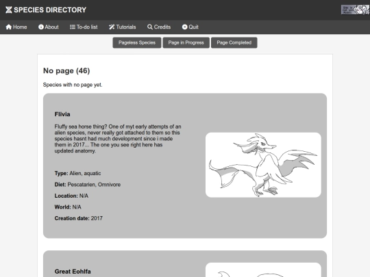 Species Directory/Fauna screenshot