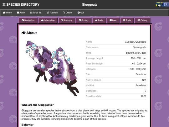 Species Directory/Gluggoats screenshot