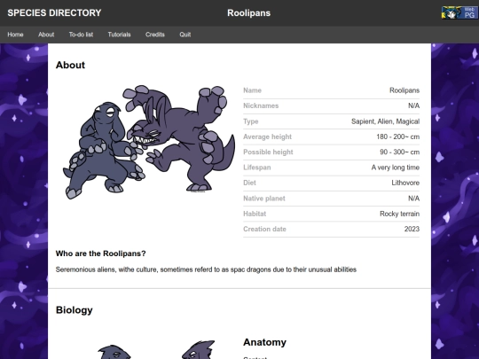Species Directory/Roolipans screenshot