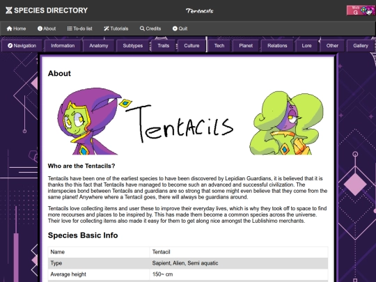 Species Directory/Tentacils screenshot
