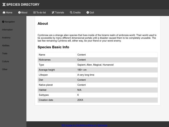 Species Directory/TestPages/NewTemplate screenshot