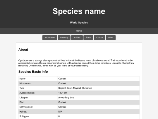 Species Directory/TestPages/Species_Template screenshot