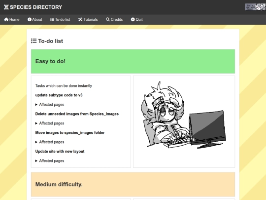 Species Directory/To-do screenshot