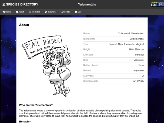 Species Directory/Yulementals screenshot