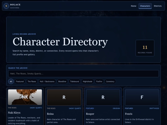 Solace multipage /characters screenshot