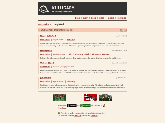 webcomics/status/completed screenshot
