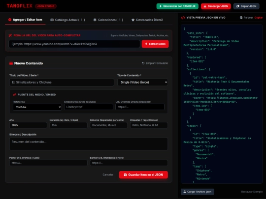 apps/tanoflix-json-generator screenshot