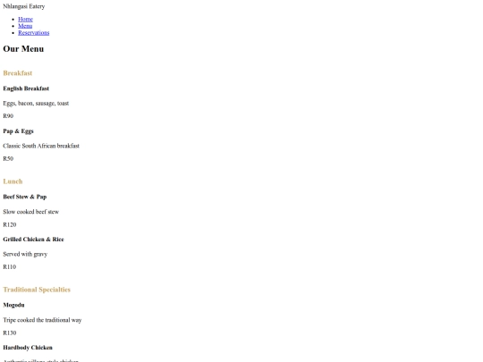 menu screenshot