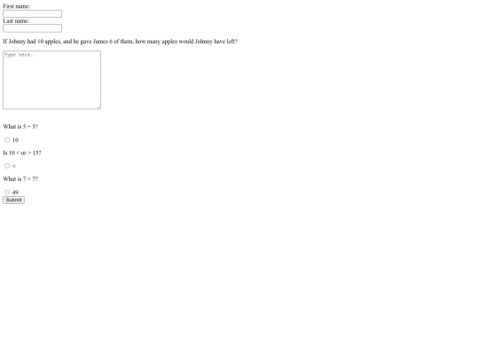 MathTestForm screenshot
