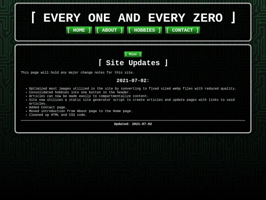 hobbies/misc/Site Updates screenshot