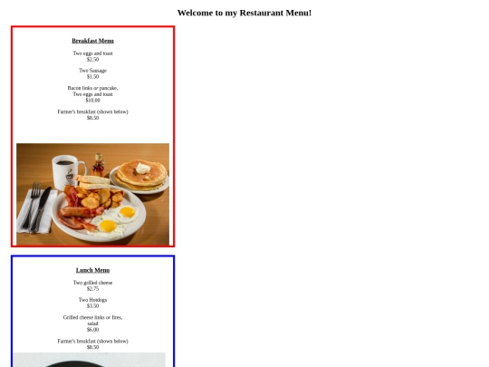 Menu screenshot