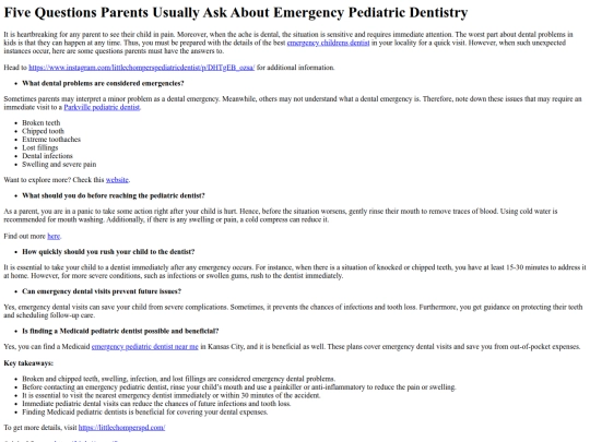 FiveQuestionsParentsUsuallyAskAboutEmergencyPediatricDentistry screenshot