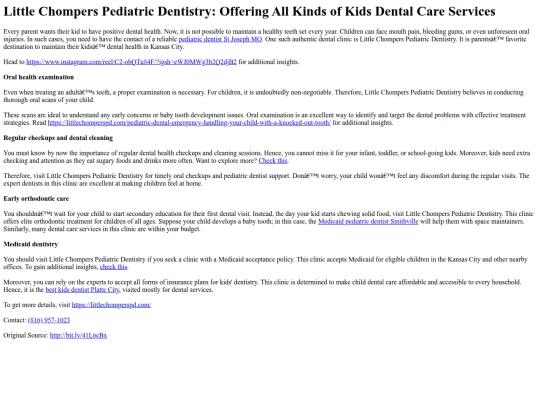 LittleChompersPediatricDentistryOfferingAllKindsofKidsDentalCareServices screenshot