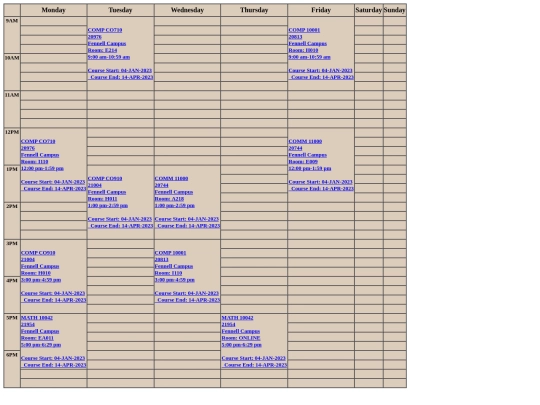 needs/timetable screenshot