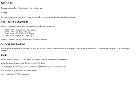 sections/settings screenshot