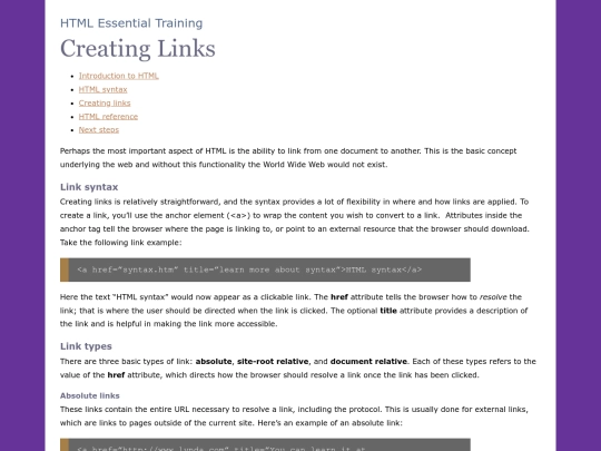 links screenshot