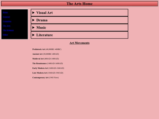home pages/thearts screenshot