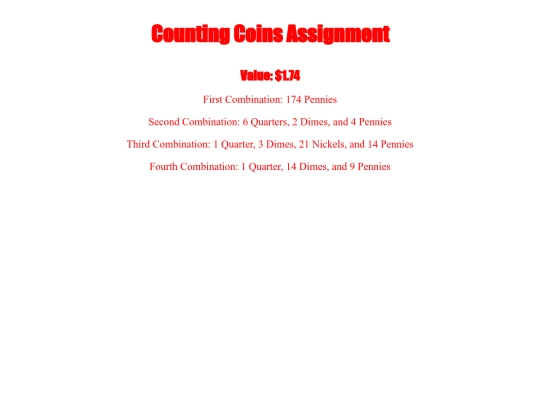 JavaScript/CountingCoinsAssignment/CountingCoinsAssignment screenshot