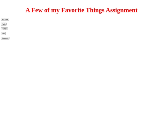 JavaScript/FavoriteThingsAssignment/FavoriteThingsAssignment screenshot