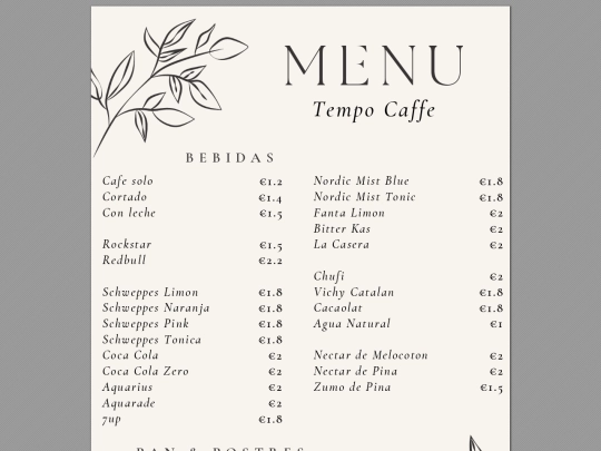 Restaurant/Tempo Caffe Menu screenshot