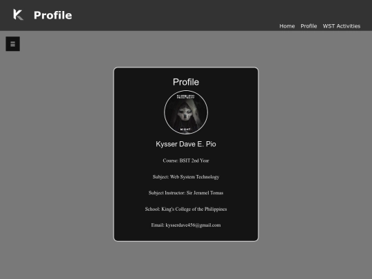 Kysser Personal Website Profile screenshot