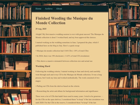 posts/2025-08-29-Finished-Weeding-the-Musique-du-Monde-Collection screenshot