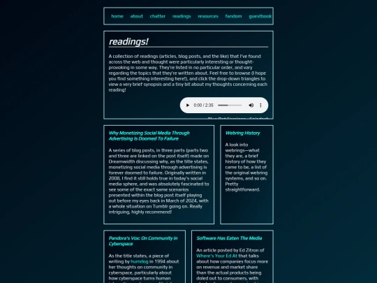 readings screenshot