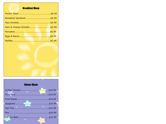 menu screenshot