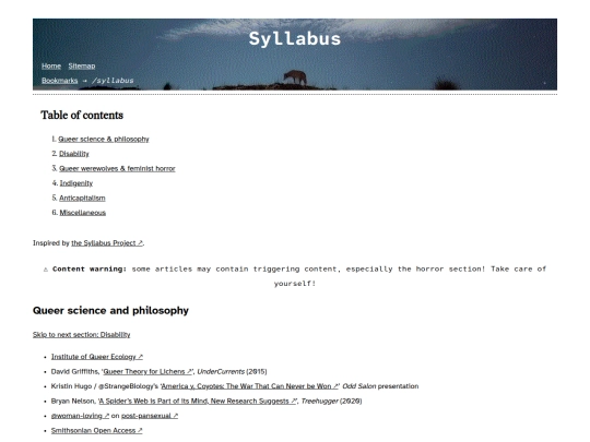 pages/bookmarks/syllabus screenshot