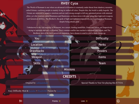 CYOA/velblackthorns RWBY CYOA MOD FUSE screenshot