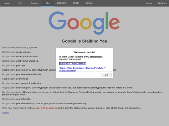 blog/googleisstalkingyou screenshot