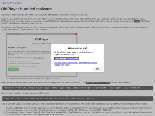 cool_webpages/webtron_oldplayer_bundled_malware screenshot