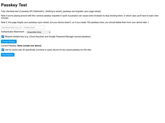 utilities/passkey-test screenshot