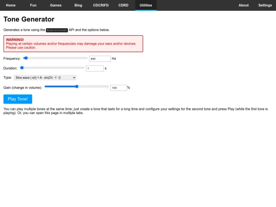 utilities/tonegen screenshot