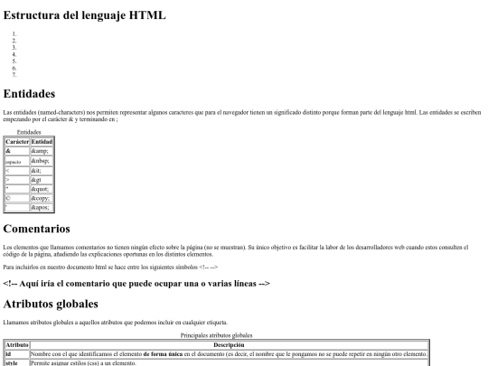 estructura del lenguaje HTML screenshot