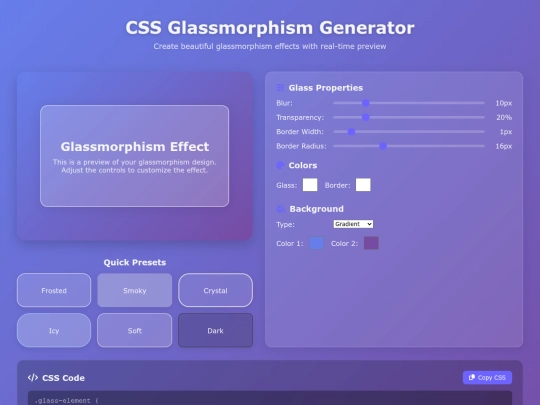 cssglassmorphismgenerator screenshot