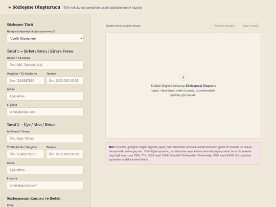 sozlesmeolusturucu screenshot