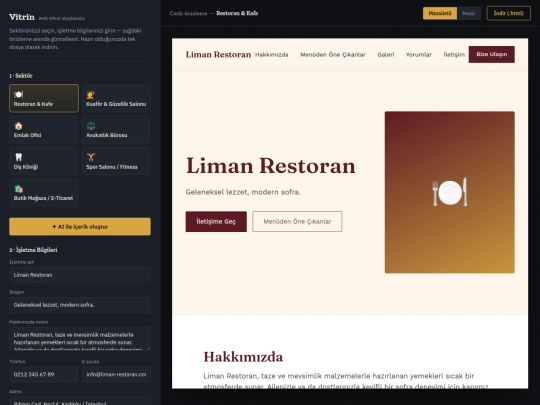 vitrinwebsitebuilder screenshot