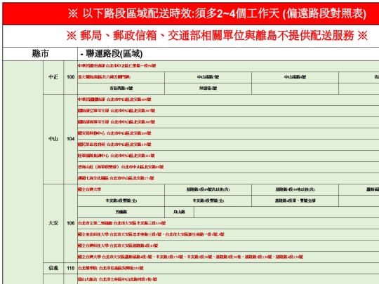 偏遠路段對照表 screenshot