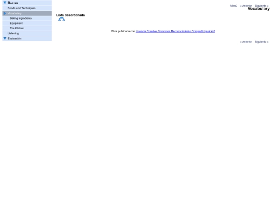 Baking/vocabulary screenshot