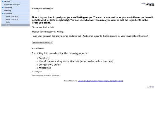 Baking/writing screenshot