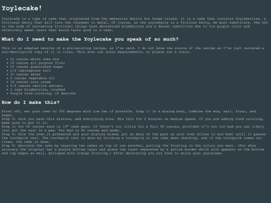 Recipes/YoylecakeBFDI screenshot