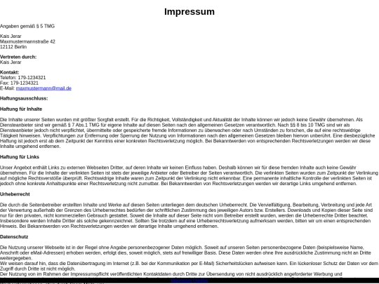 Impressum screenshot
