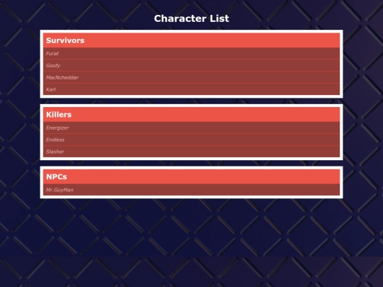 CharacterList screenshot